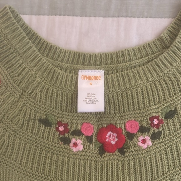 Gymboree cable knit dress green with pink embroidered flowers size 6 - Picture 2 of 5